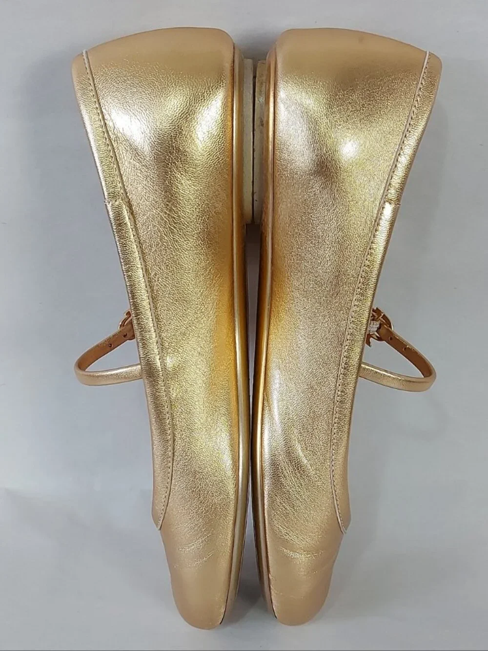 Gianvito Rossi Carla Metallic Gold Leather Mary Jane Flats 36 Buckle Ballerina